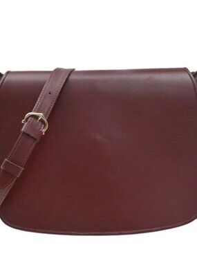 CARTIER Logo Must Line Shoulder Bag Leather Red Bordeaux GHW Italy 65KD343
